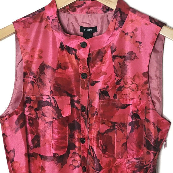 J Crew Pink Floral Sleeveless Taffeta Satin Fit and Flare Mini Dress Size 2 - Picture 4 of 16